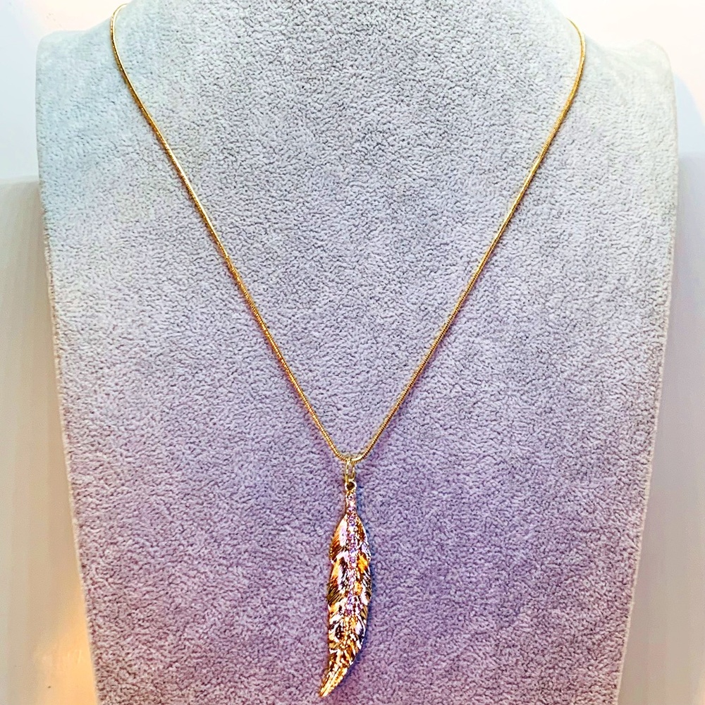 Rhinestone Feather Necklace